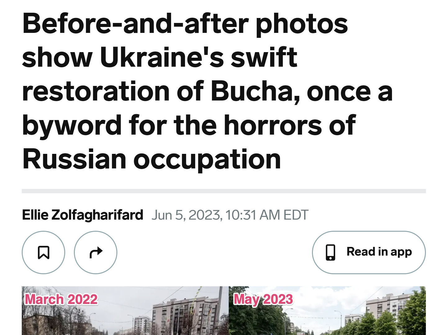 Before-and-after photos show Ukraine's swift restoration of Bucha, once a byword for the horrors of Russian occupation