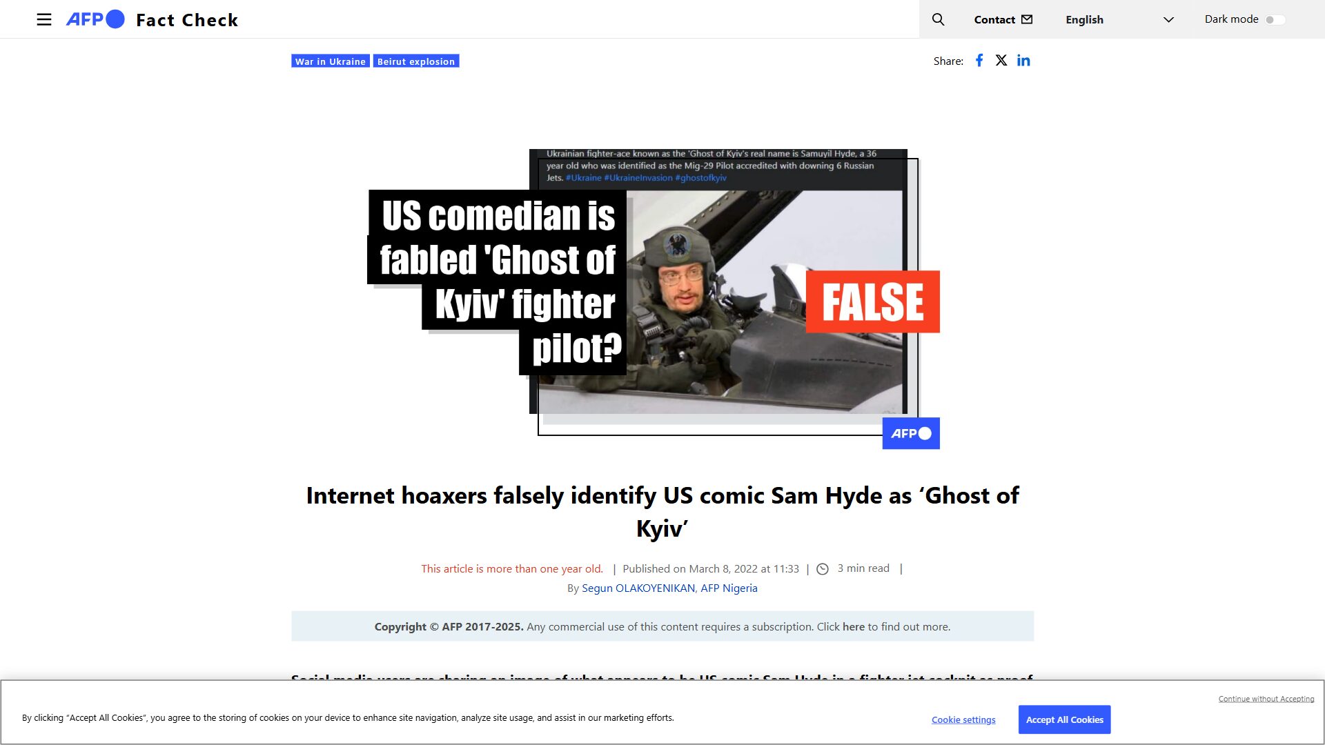 Internet hoaxers falsely identify US comic Sam Hyde as ‘Ghost of Kyiv ...